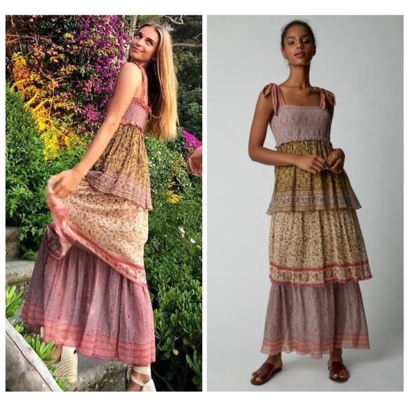 Zimmermann Juniper Tiered Floral Crinkled Silk Blend Midi Dress size 0US 4